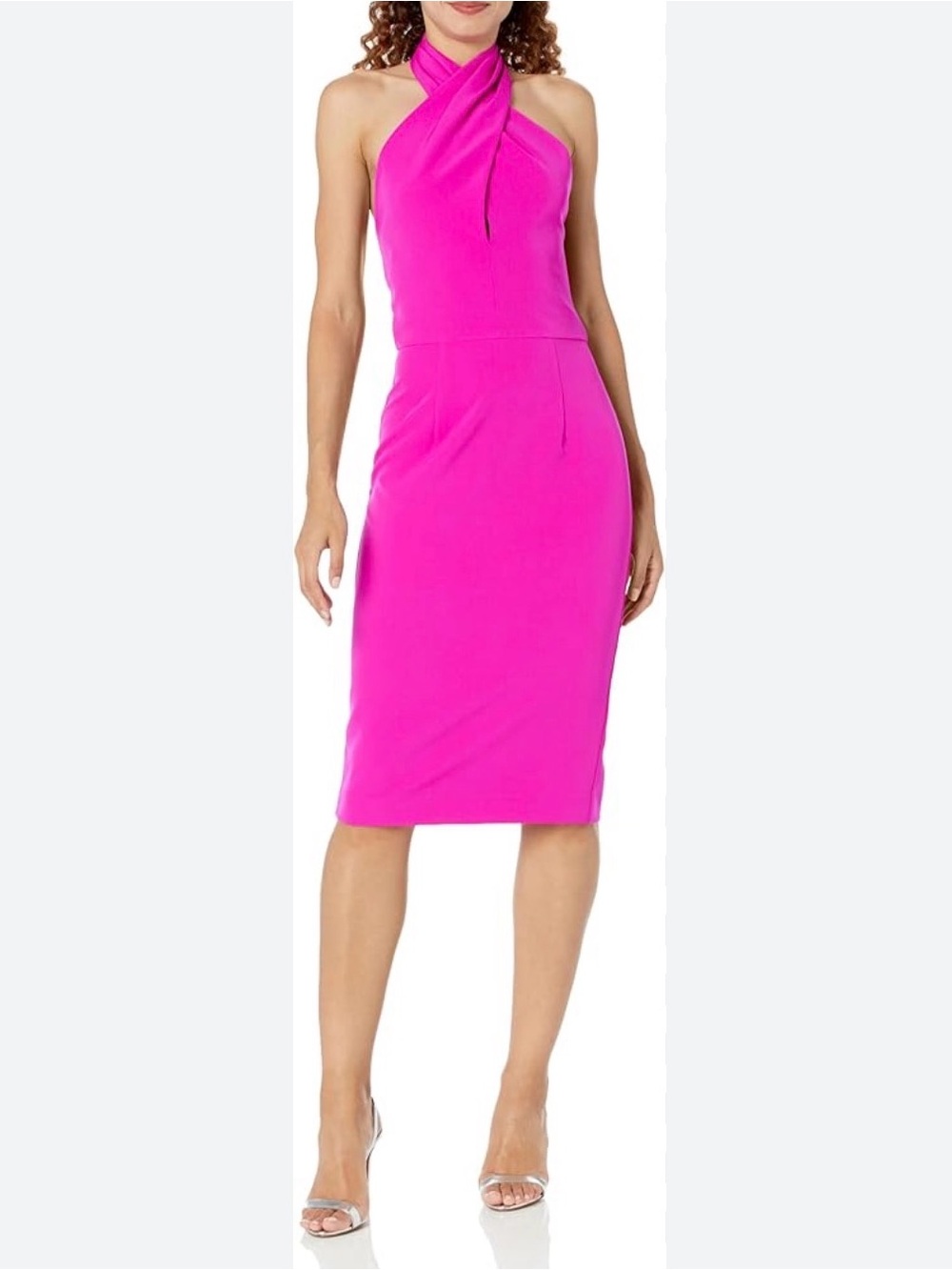 Black Halo Samara Sheath Halter Cocktail Dress in Vibrant Pink